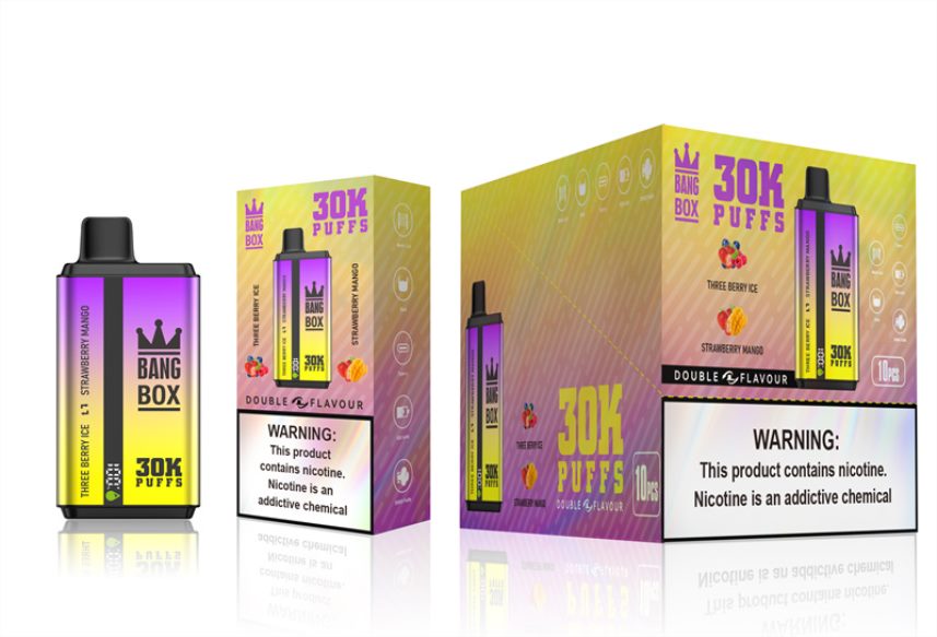 Vape Bez Nikotinu 2PX06267 tri bobule ľad a jahoda mango - Bang Box 30 000 ťahov s dvoma príchuťami