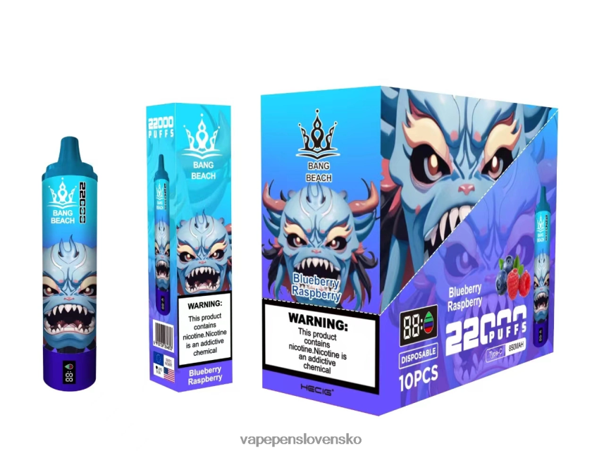 Vape Cigareta 2PX06214 čučoriedka malina - Bang Beach Inteligentná obrazovka s 22 000 ťahmi