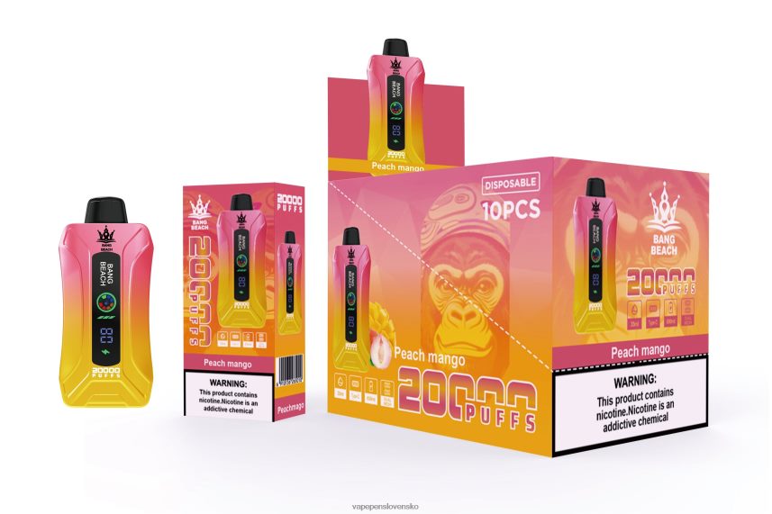 Vape Cigareta 2PX0622 broskyňa mango - Bang Beach 20 000 potiahnutí inteligentnou obrazovkou