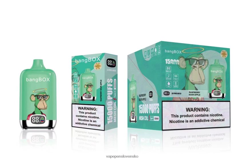 Vape Cigareta 2PX06242 malinové kyslé jablko - Bang Box 15 000 ťahov